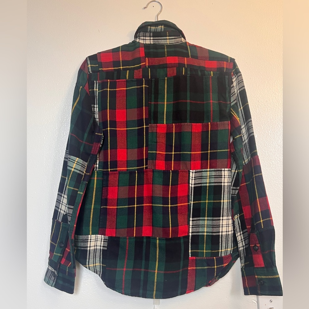 Women's patchPlaid Button Down Shirt - Red, Green, Black - Picture 13 of 14